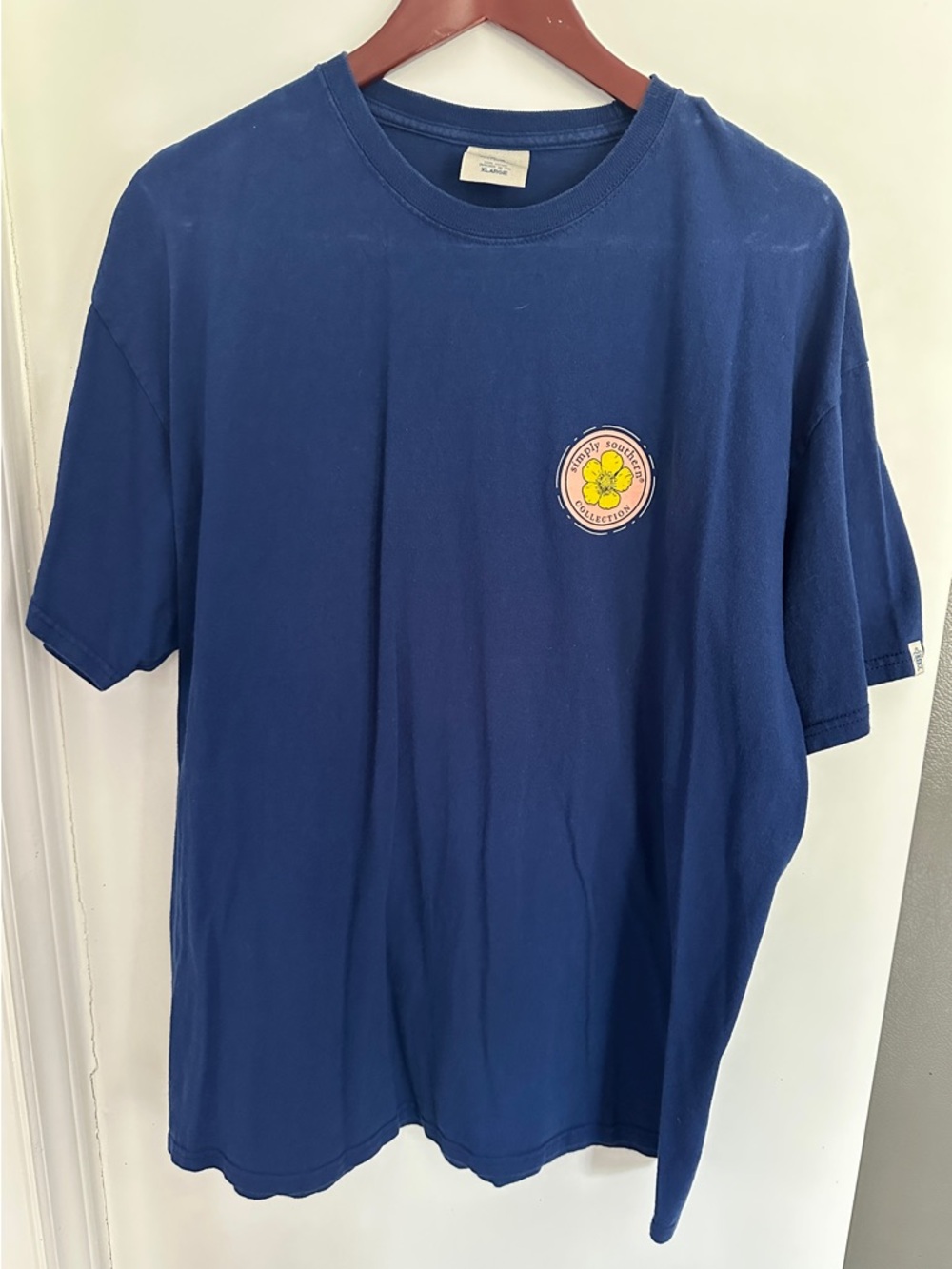 Simply Southern Navy Puppy Basket Graphic Tee with Yellow Flowers - Picture 2 of 3